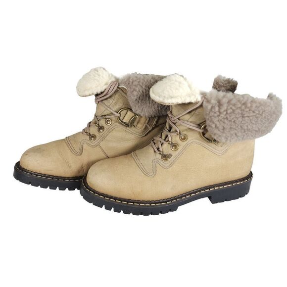 Sorel Women's Kaufman US 8M Beige Leather Lined Lace Up Shearling Winter Boots - Picture 1 of 13